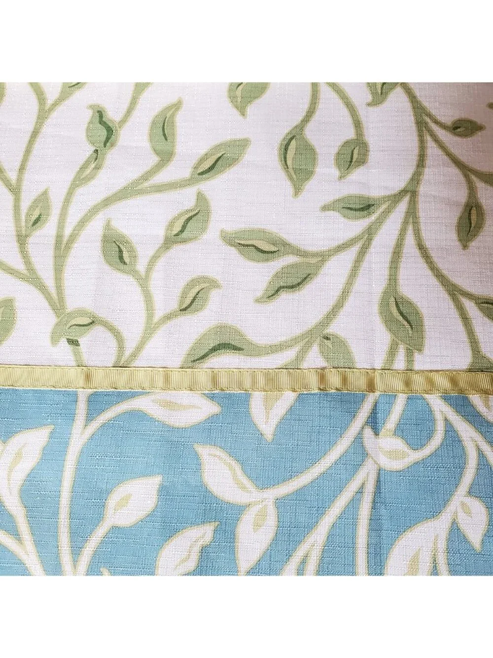 NWOT Vtg BH&G Shower Curtain Linen-Look Blue/Green, Ivory Leaves, Vines, Valance